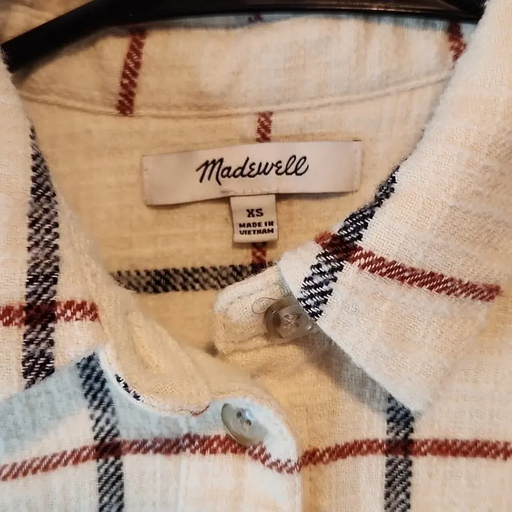Madewell Flannel Oversized Ex Boyfriend Shirt Plaid Women's Sz XS Cream EUC NICE - Picture 6 of 12